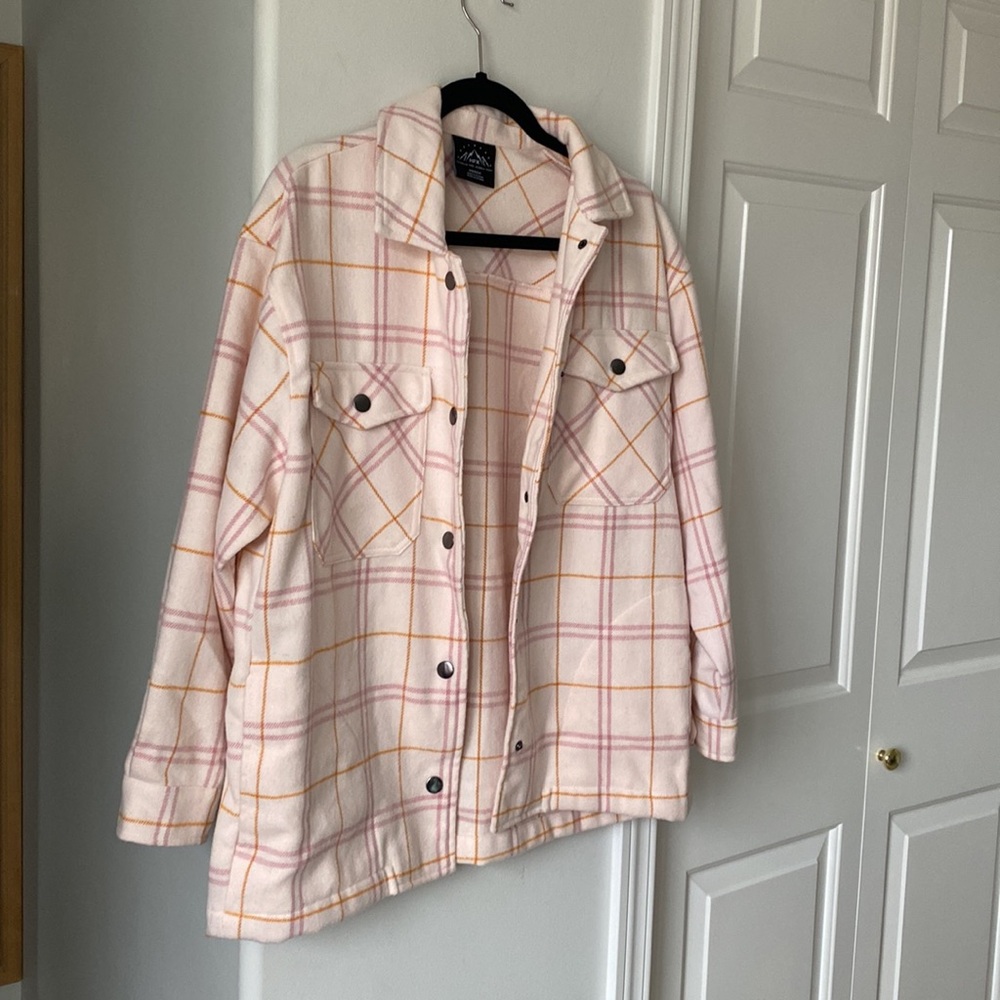 HFX - Light Pink Plaid Button-Up Shacket Shirt/Jacket With Pockets
